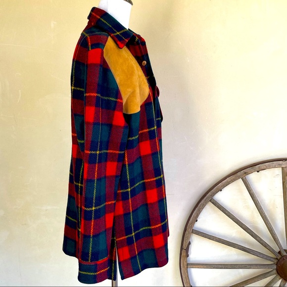 LOBO by PENDLETON Virgin Wool Red Tartan Plaid Suede Shooter Patch Men’s M USA!! - Picture 3 of 13